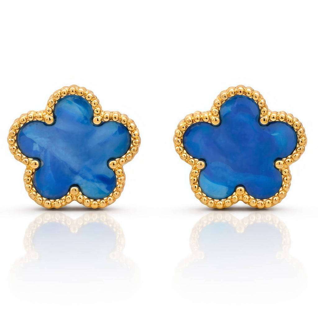 Gold-Plated Sapphire Blue Flower Earrings