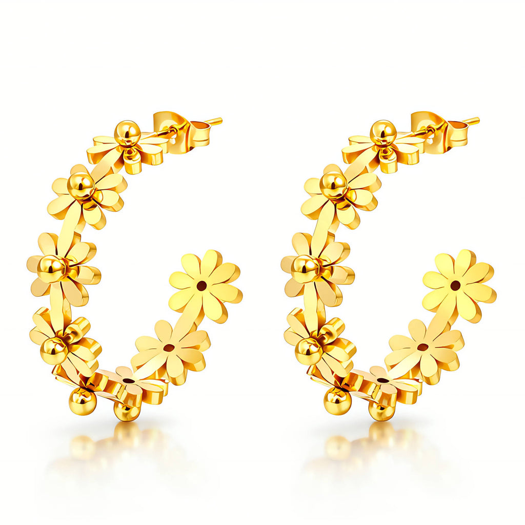 Gold-Plated Floral Ring Earrings