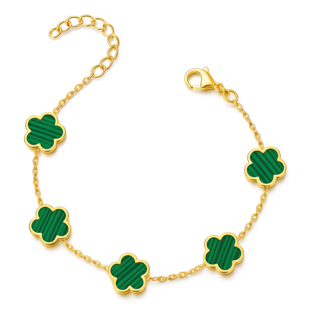 Gold-Plated Emerald Green Flower Bracelet