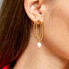 Gold-Plated Loop Chain Pearl Earrings