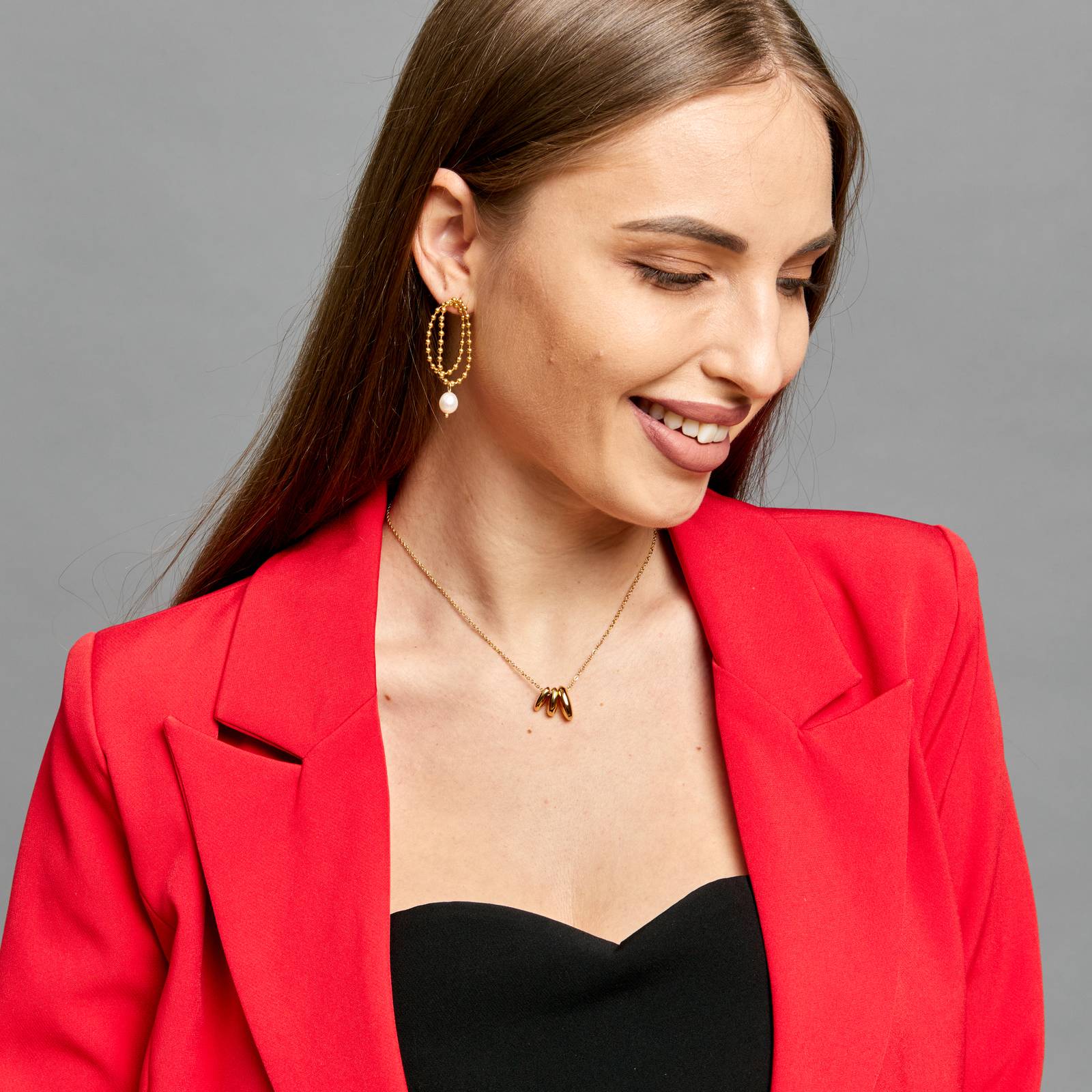 Gold-Plated Loop Chain Pearl Earrings