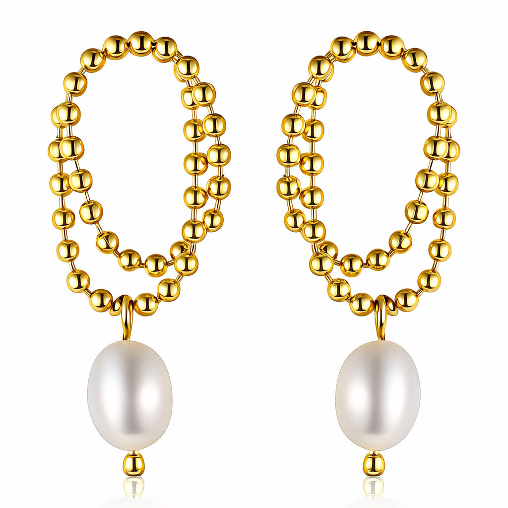 Gold-Plated Loop Chain Pearl Earrings