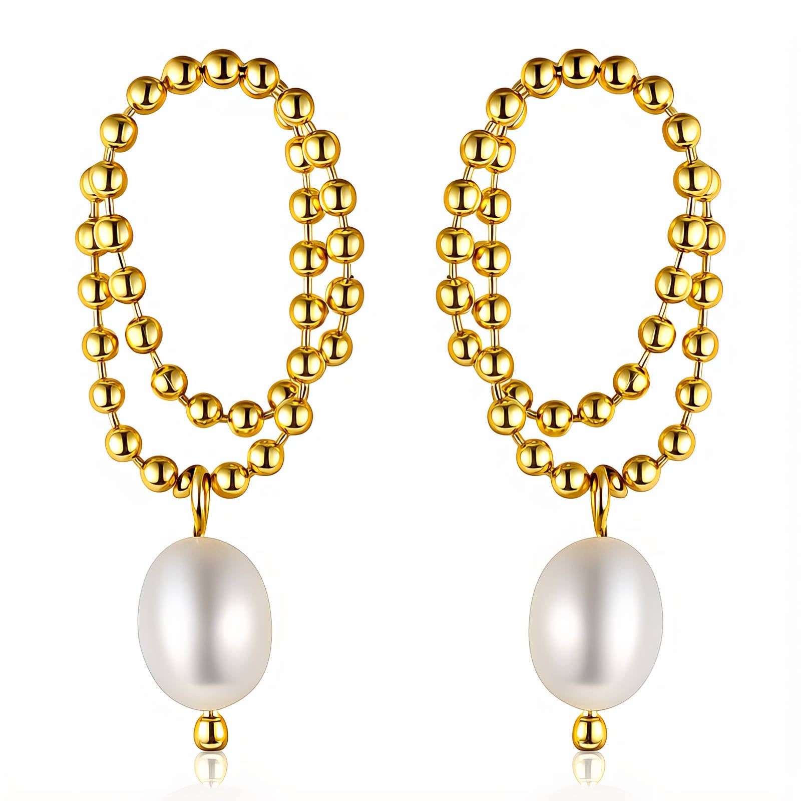 Gold-Plated Loop Chain Pearl Earrings