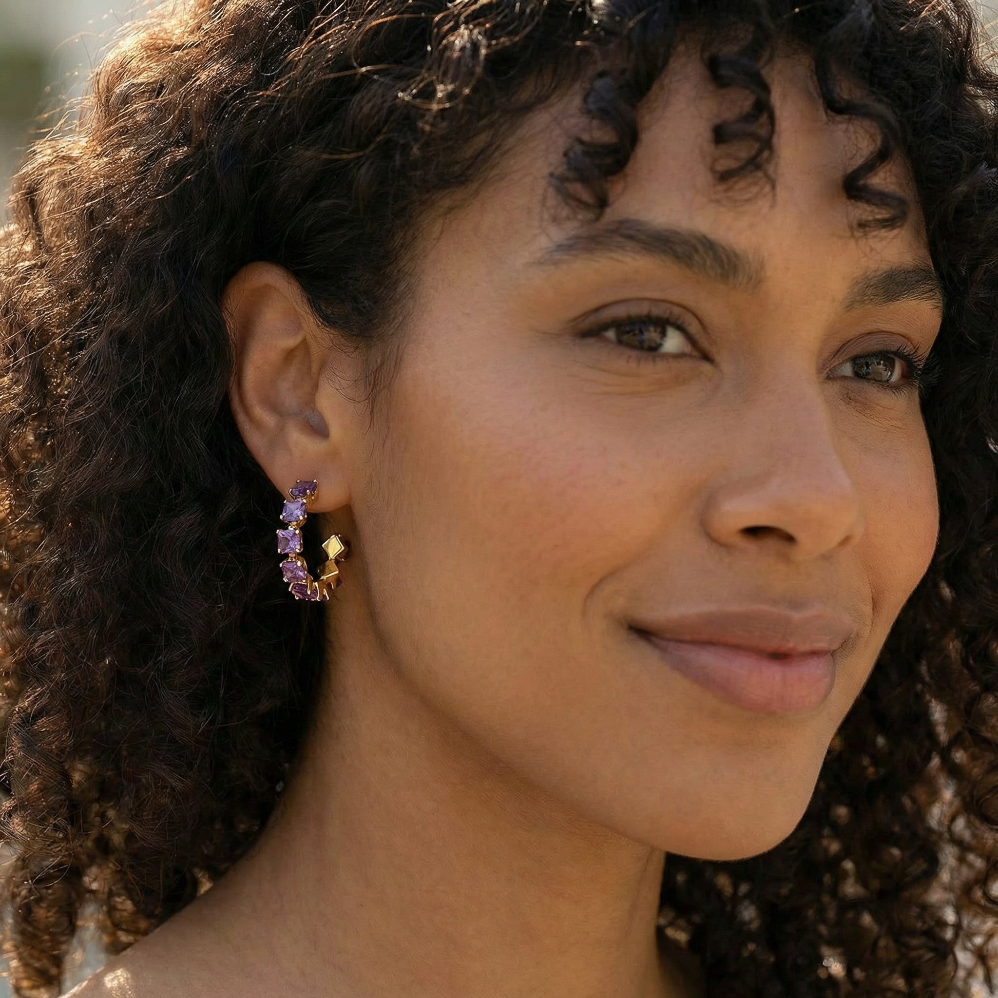 Gold-Plated Hoop Earrings, Lilac Sparkle