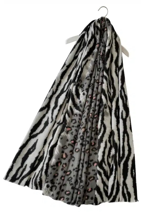 Reversible Leopard and Zebra Print Wool Scarf