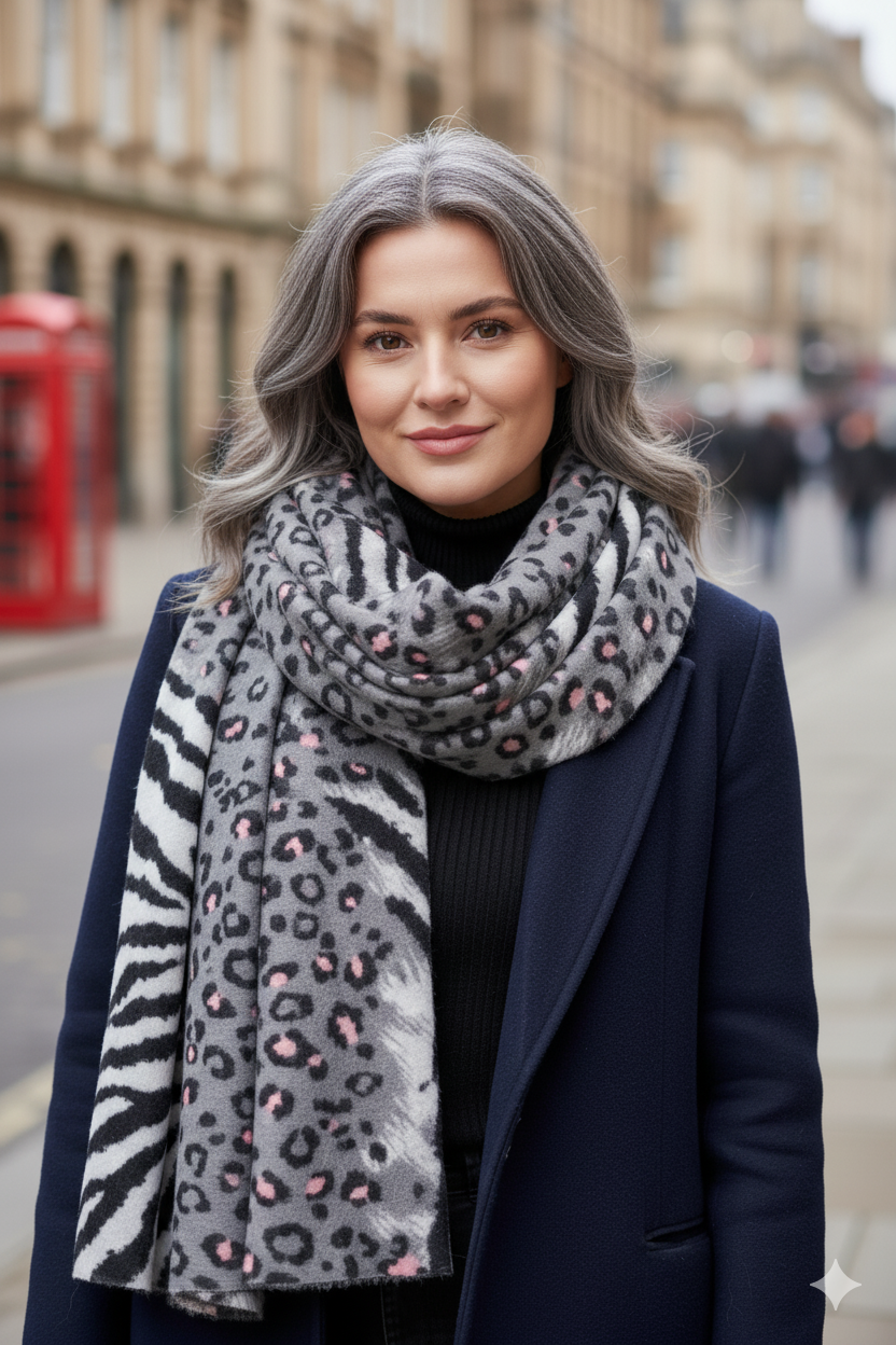 Reversible Leopard and Zebra Print Wool Scarf