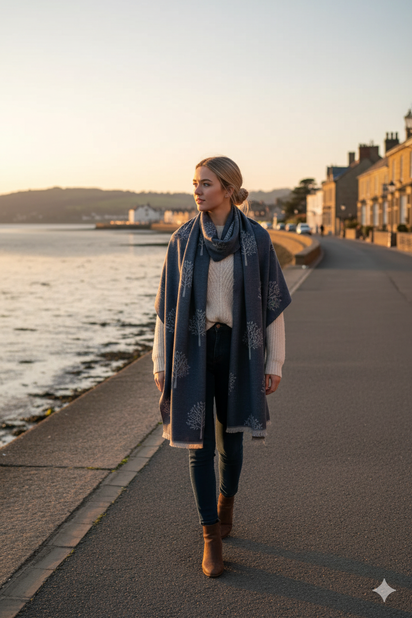 Reversible Woodland Tree Print Scarf