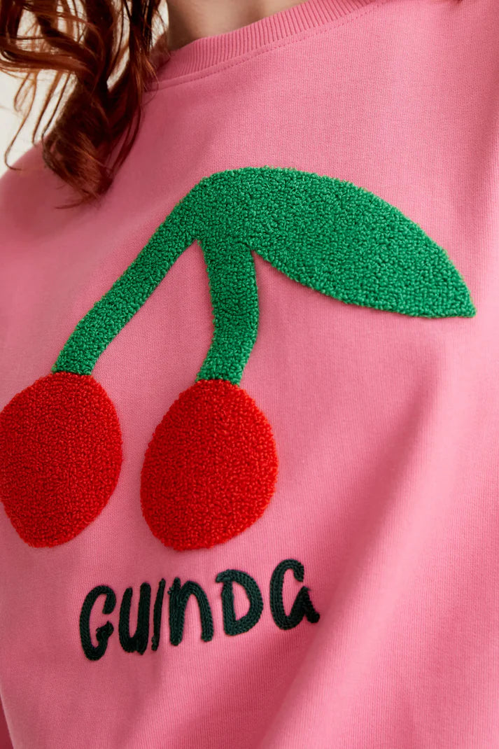Beatriz Sweatshirt, Pink - with Giant Cherry Embroidery