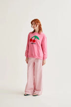Beatriz Sweatshirt, Pink - with Giant Cherry Embroidery