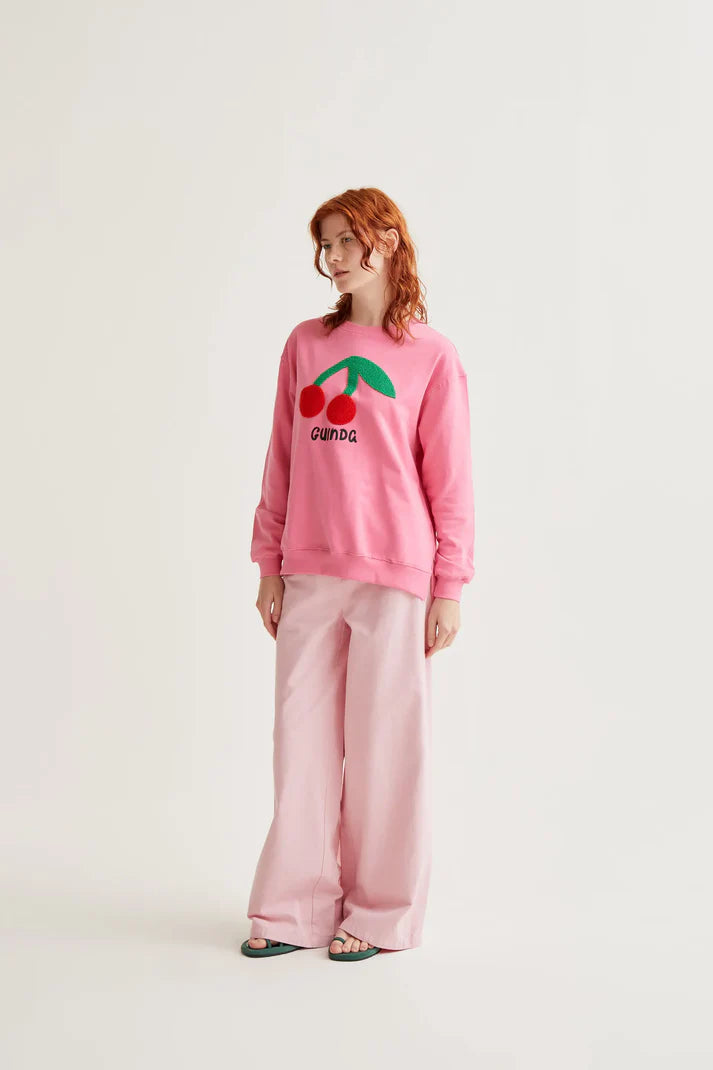 Beatriz Sweatshirt, Pink - with Giant Cherry Embroidery