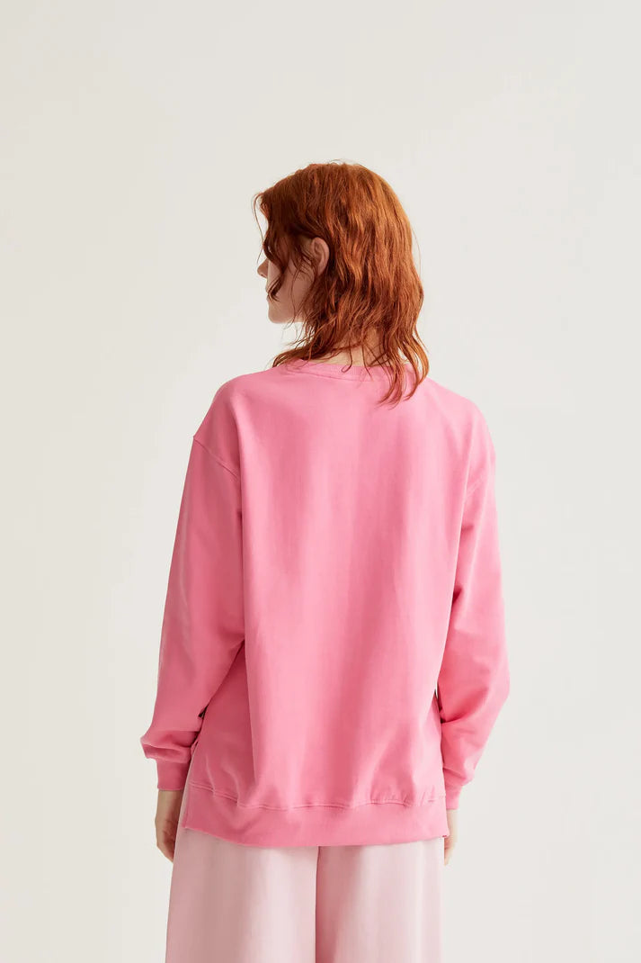 Beatriz Sweatshirt, Pink - with Giant Cherry Embroidery