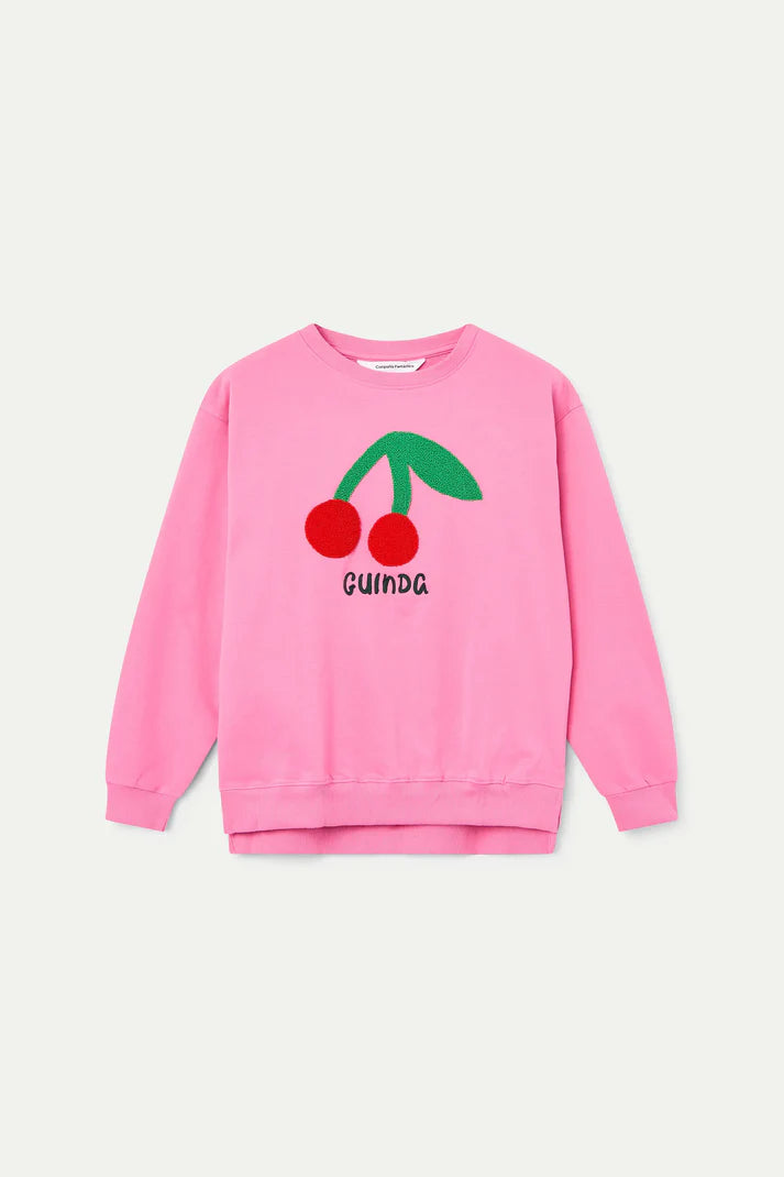 Beatriz Sweatshirt, Pink - with Giant Cherry Embroidery