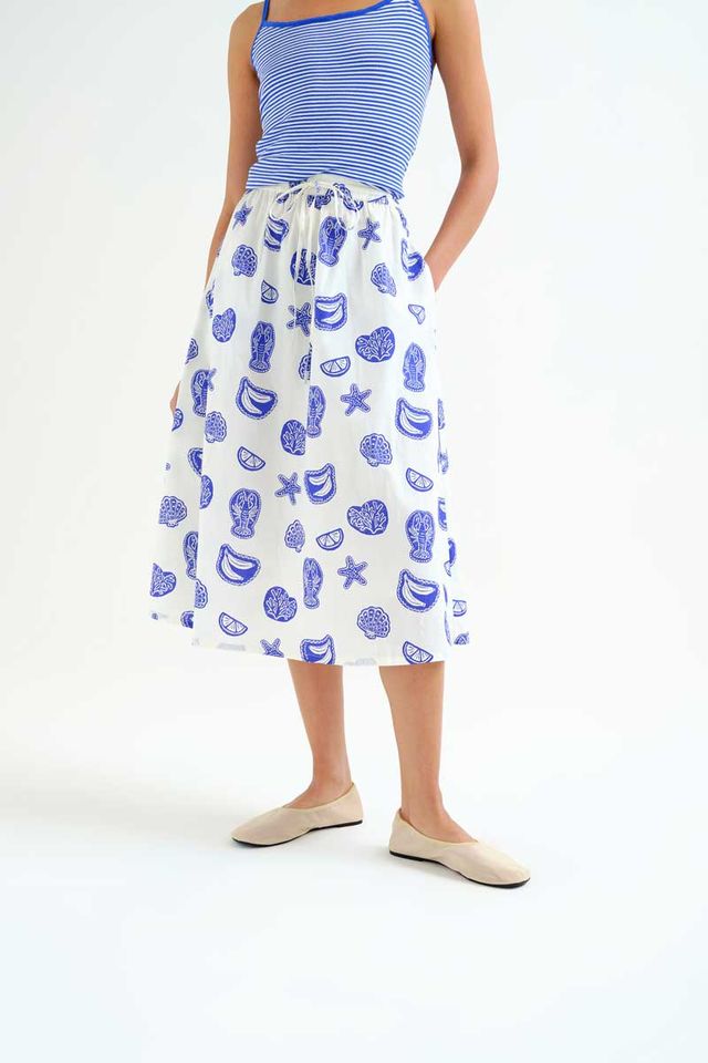 Mireya Midi Skirt, Blue Lobster