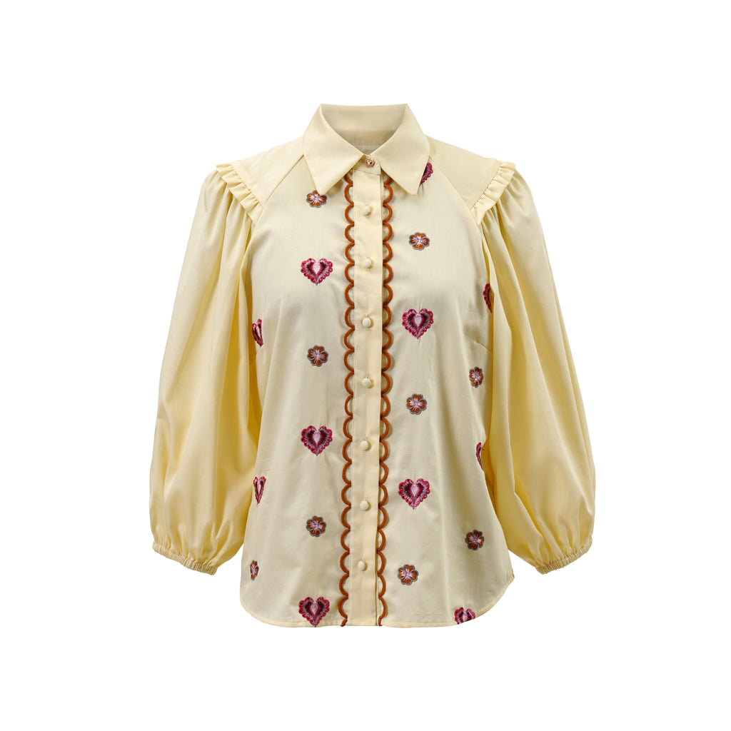 Edie Embroidered Blouse, Butter