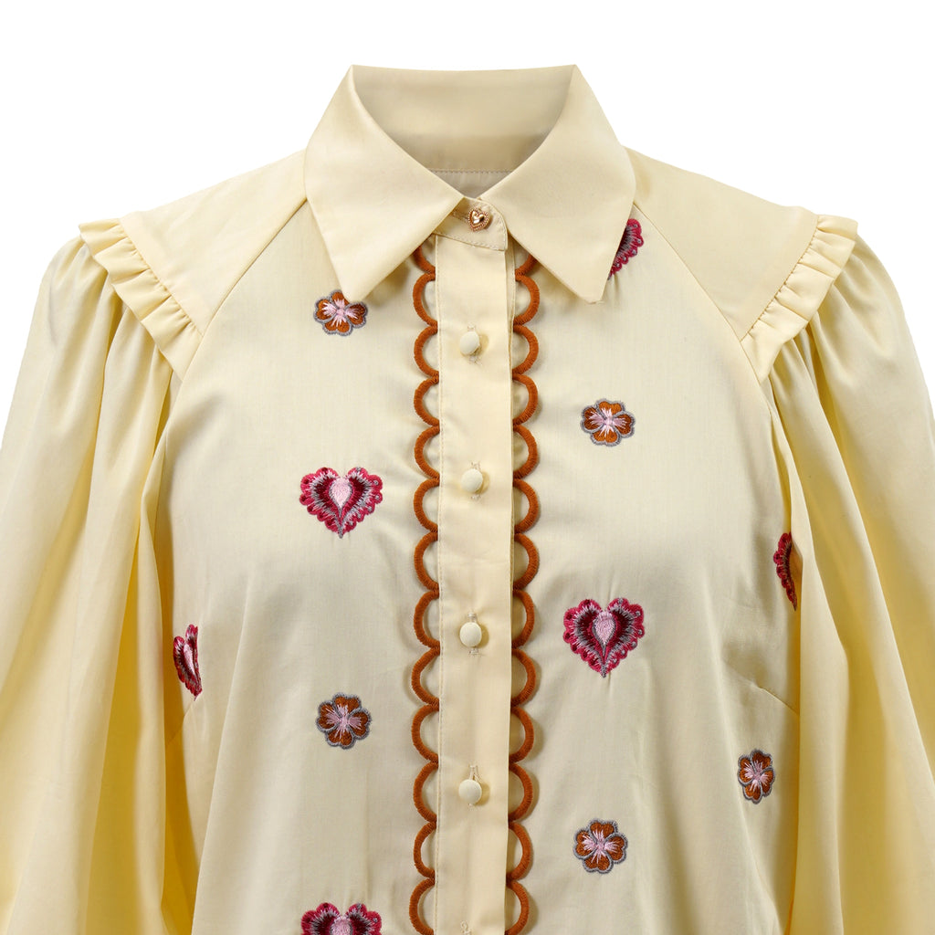Edie Embroidered Blouse, Butter