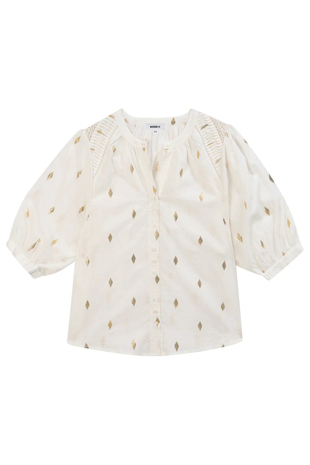 Carmen Blouse, White with Gold Dots
