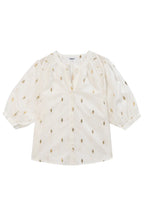 Carmen Blouse, White with Gold Dots