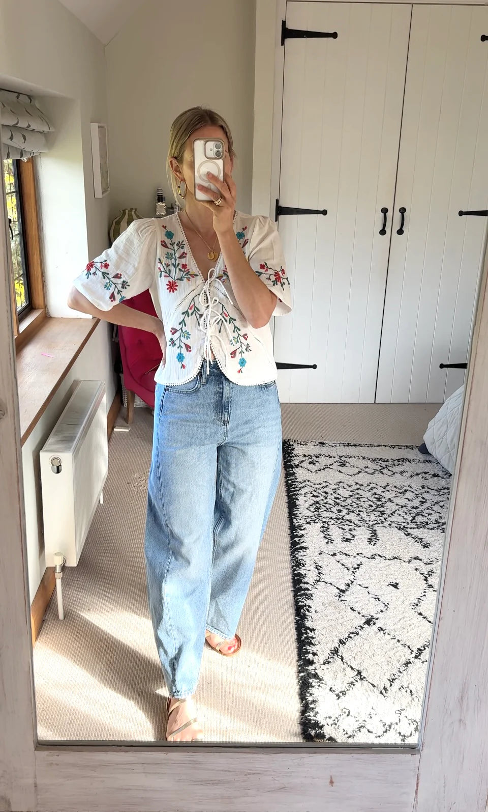 Elka Embroidered Top, White