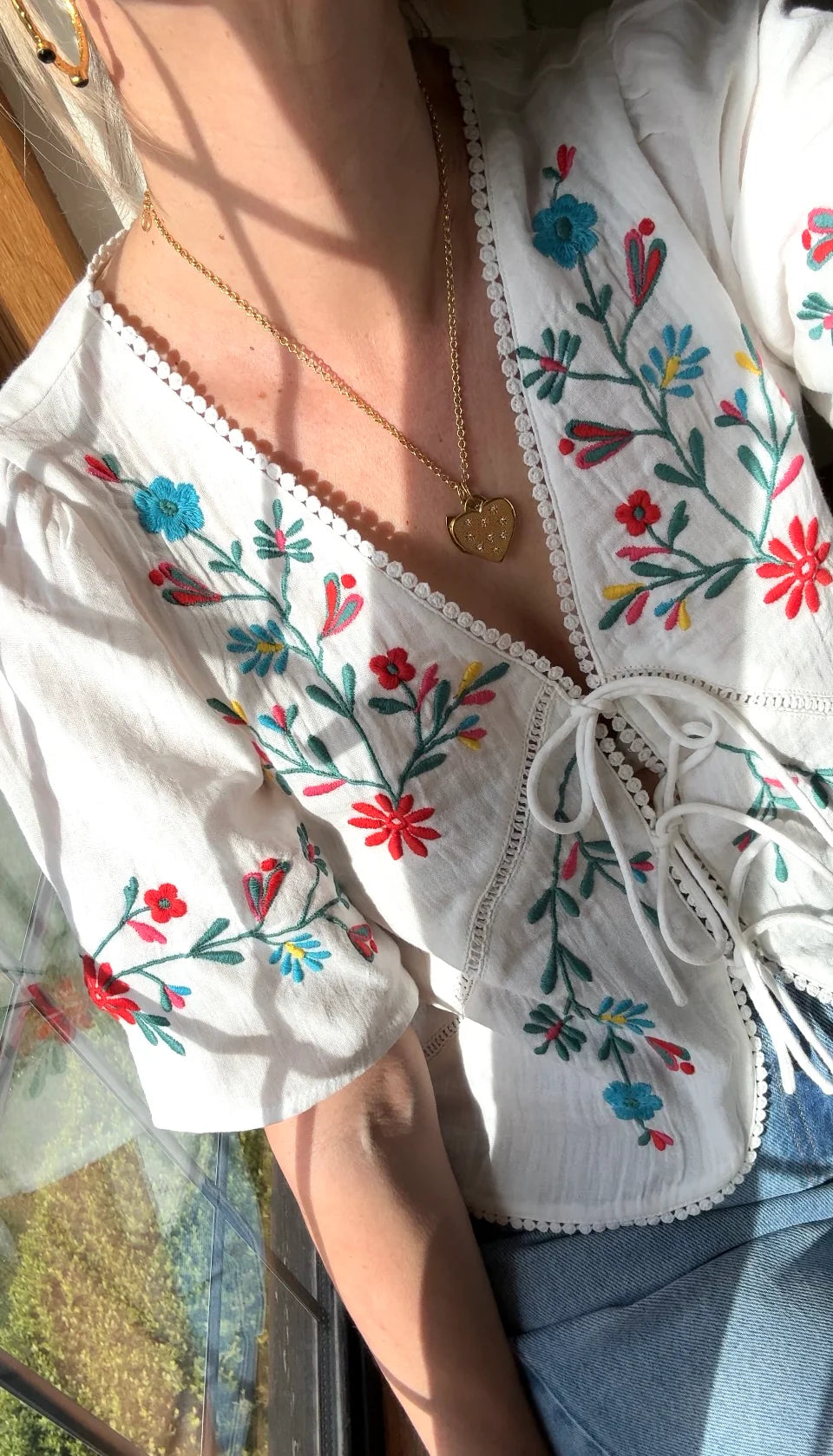 Elka Embroidered Top, White