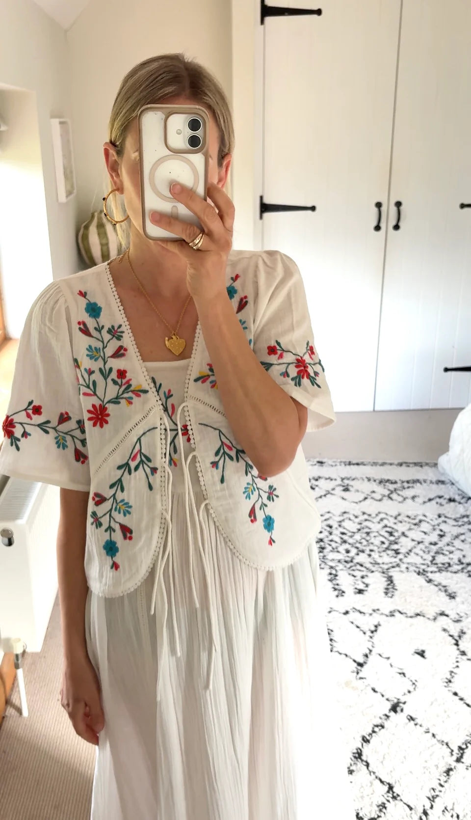 Elka Embroidered Top, White