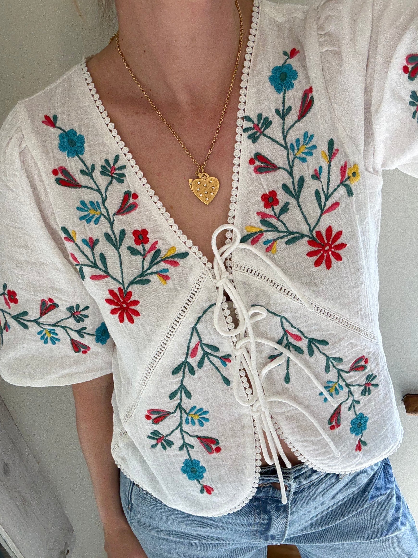 Elka Embroidered Top, White