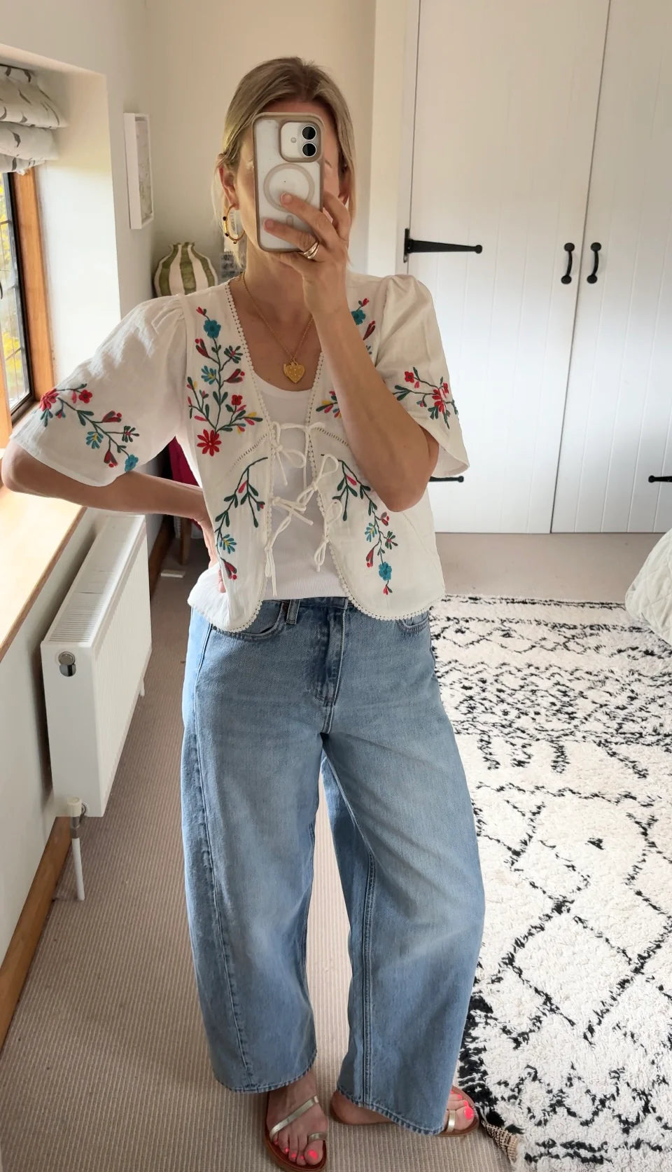 Elka Embroidered Top, White