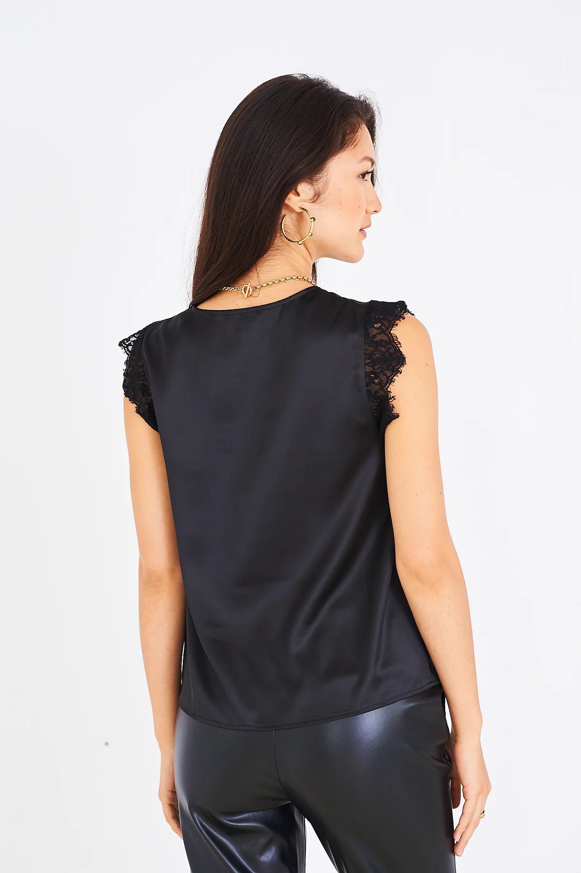 Kate Lace Trim Top, Black