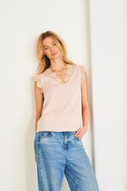 Kate Lace Trim Top, Soft Pink