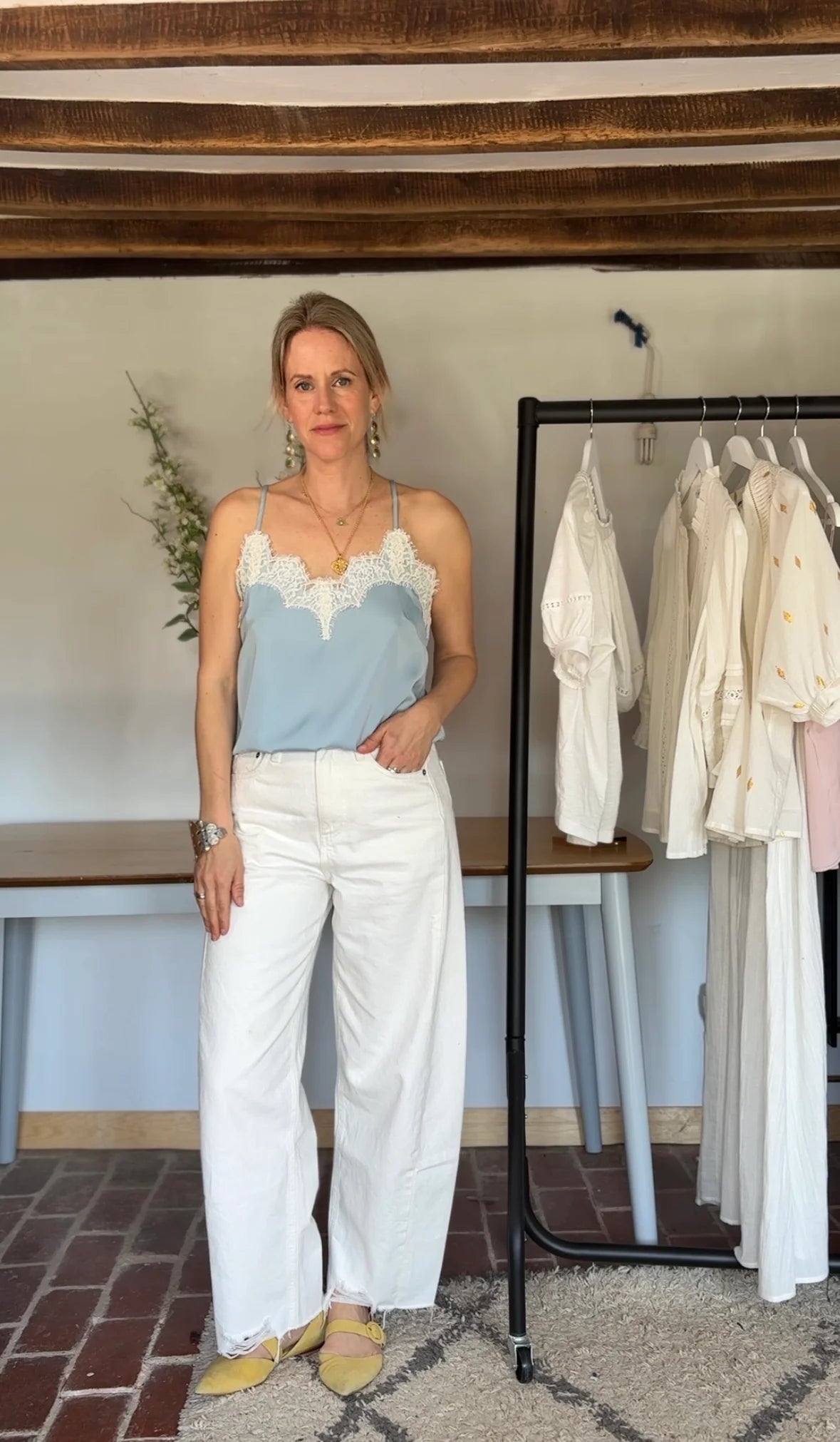 Pia Contrast Camisole, Light Blue
