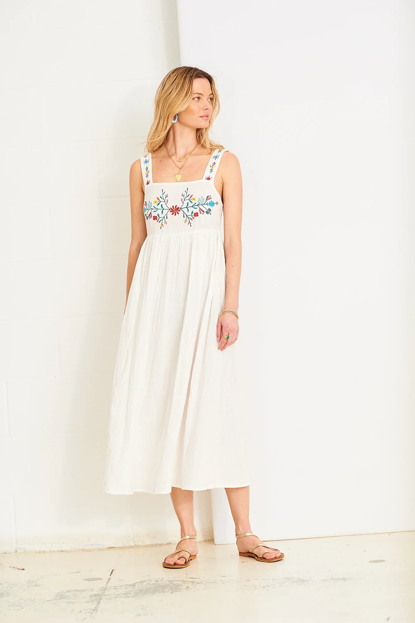 Rosa Embroidered Dress, White Floral