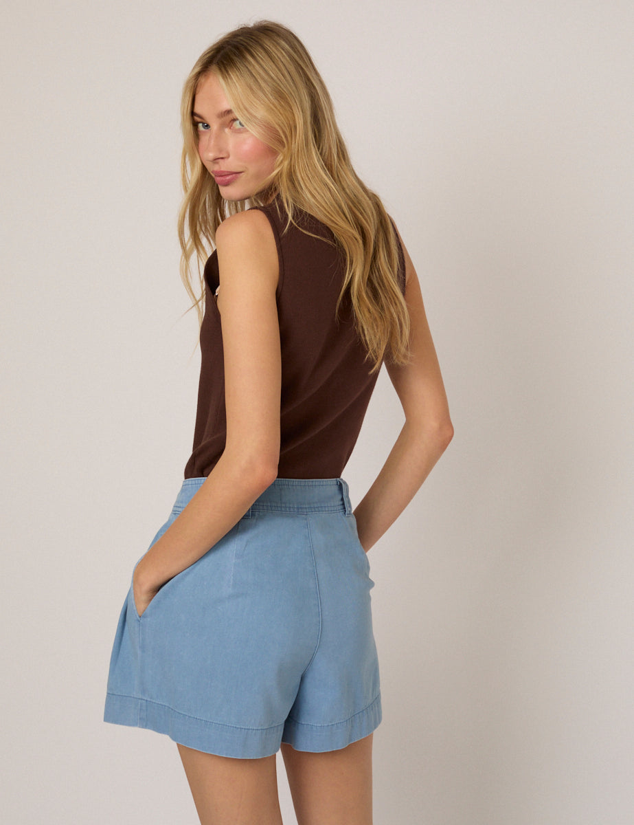 Albie High-Waisted Shorts, Light Blue Denim