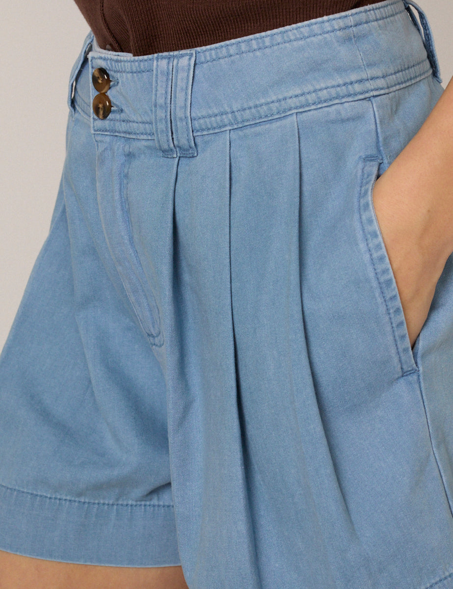 Albie High-Waisted Shorts, Light Blue Denim
