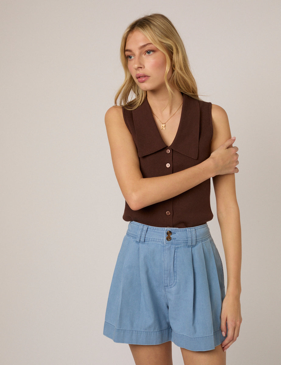 Albie High-Waisted Shorts, Light Blue Denim