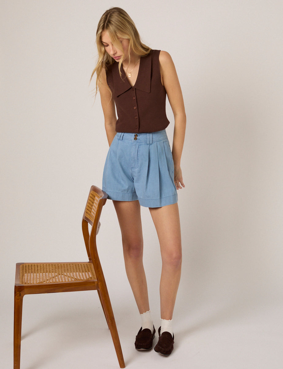Albie High-Waisted Shorts, Light Blue Denim