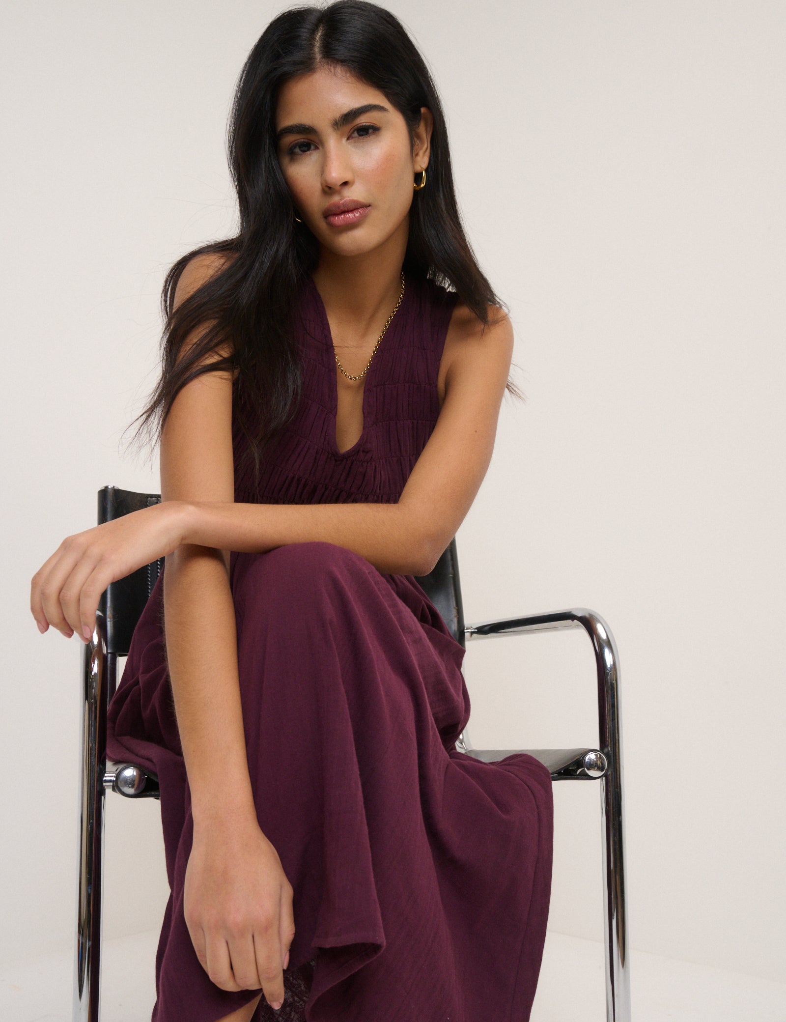 Audrey Sleeveless Dress, Burgundy
