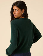 Elodie Wool Blend Crochet Trim Cardigan, Dark Green