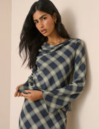 Cruz Cowl Neck Top, Navy Check
