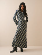 Cruz Cowl Neck Top, Navy Check