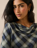 Cruz Cowl Neck Top, Navy Check
