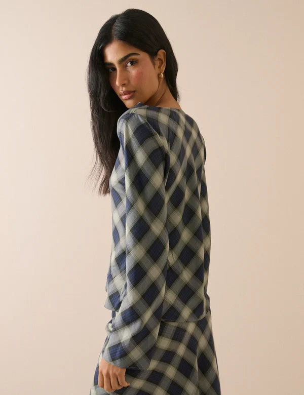 Cruz Cowl Neck Top, Navy Check