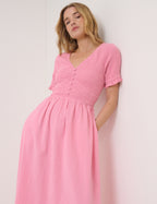 Eliza Shirred Midi Dress, Pink