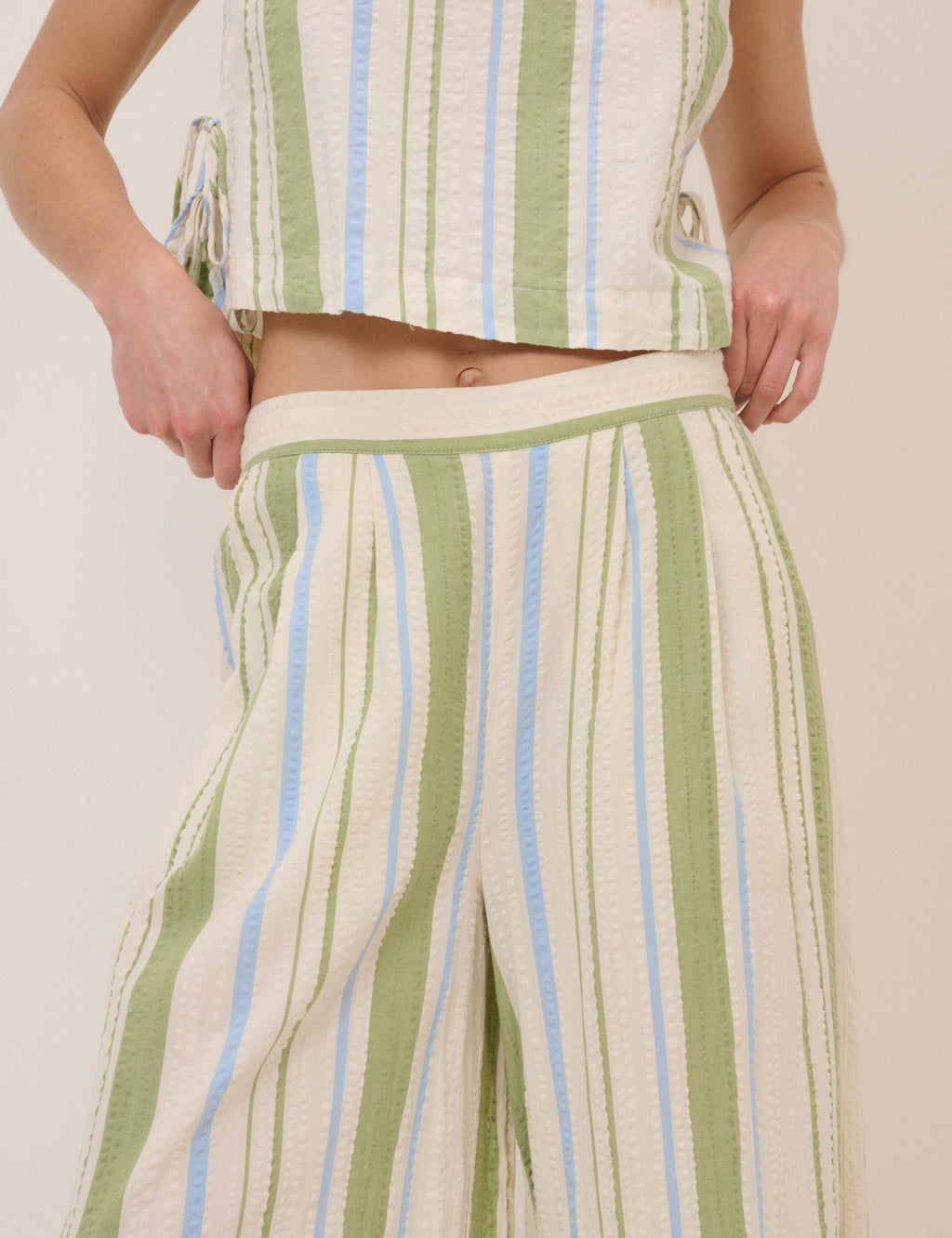 Parker Wide Leg Trouser, Green with Stripes