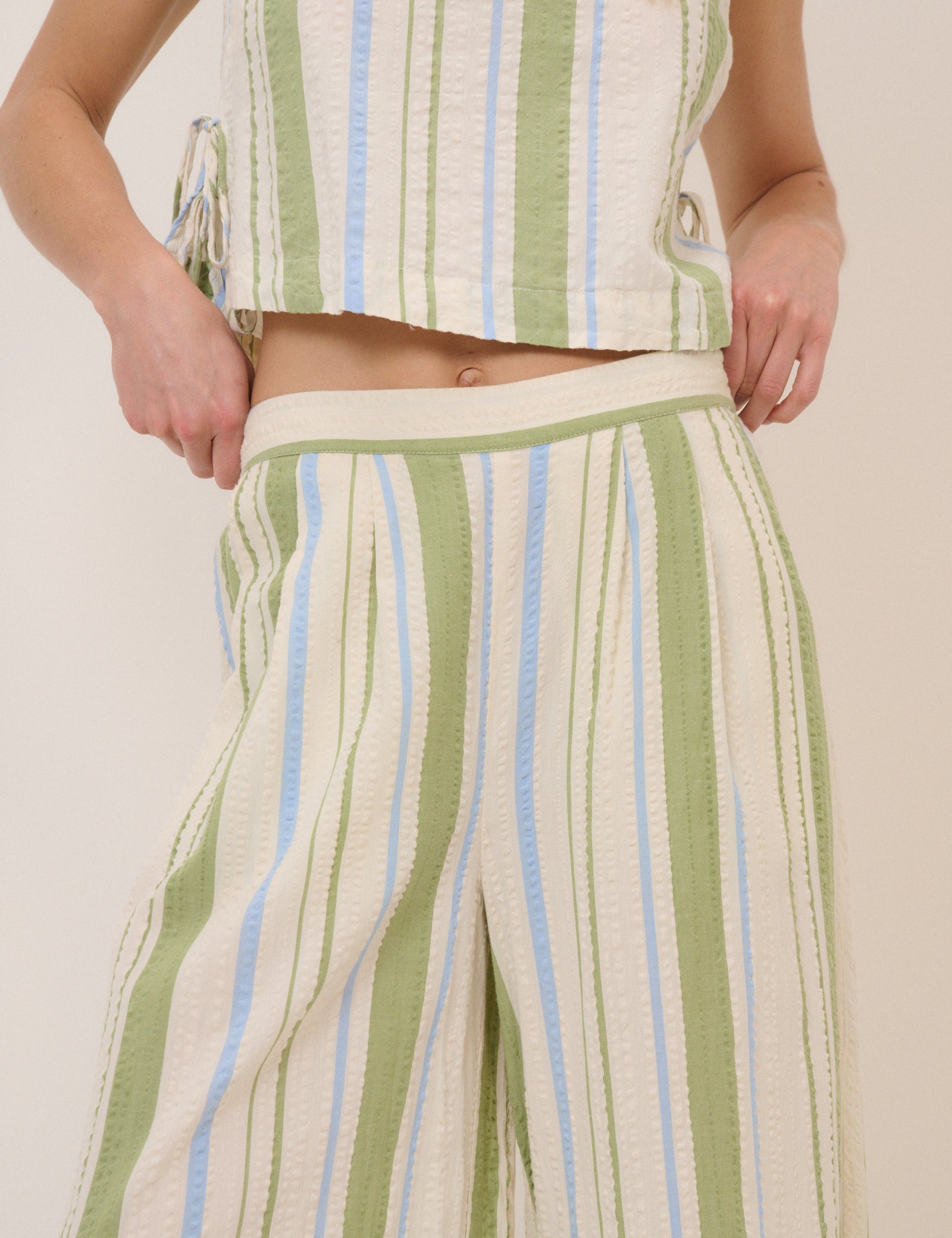 Parker Wide Leg Trouser, Green with Stripes