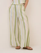 Parker Wide Leg Trouser, Green with Stripes