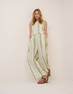 Parker Wide Leg Trouser, Green with Stripes