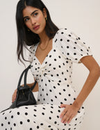 Tyla Midi Dress, White with Polka Dots