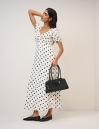 Tyla Midi Dress, White with Polka Dots
