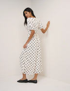 Tyla Midi Dress, White with Polka Dots