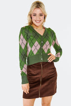 Argyle V-Neck Cardigan, Green