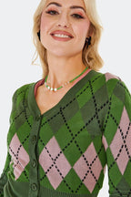 Argyle V-Neck Cardigan, Green